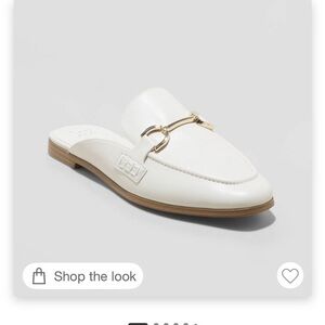 A new day sandy mule flats: Elegant White Leather Slip-On Loafers
